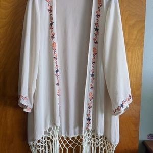 Cream shear shall with tassles